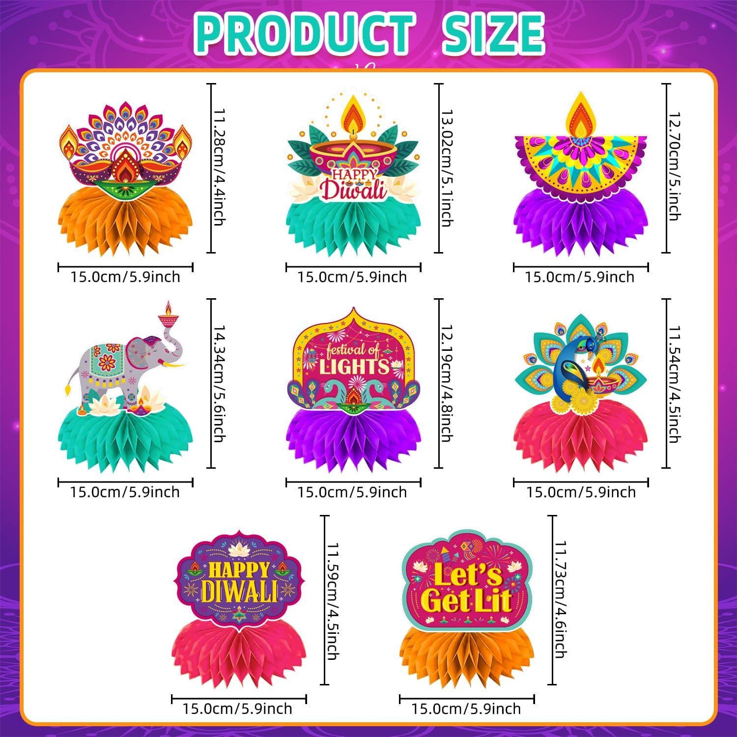 Happy Diwali Banner and Centerpieces: Coordinated Indian Cultural Event Decor Set