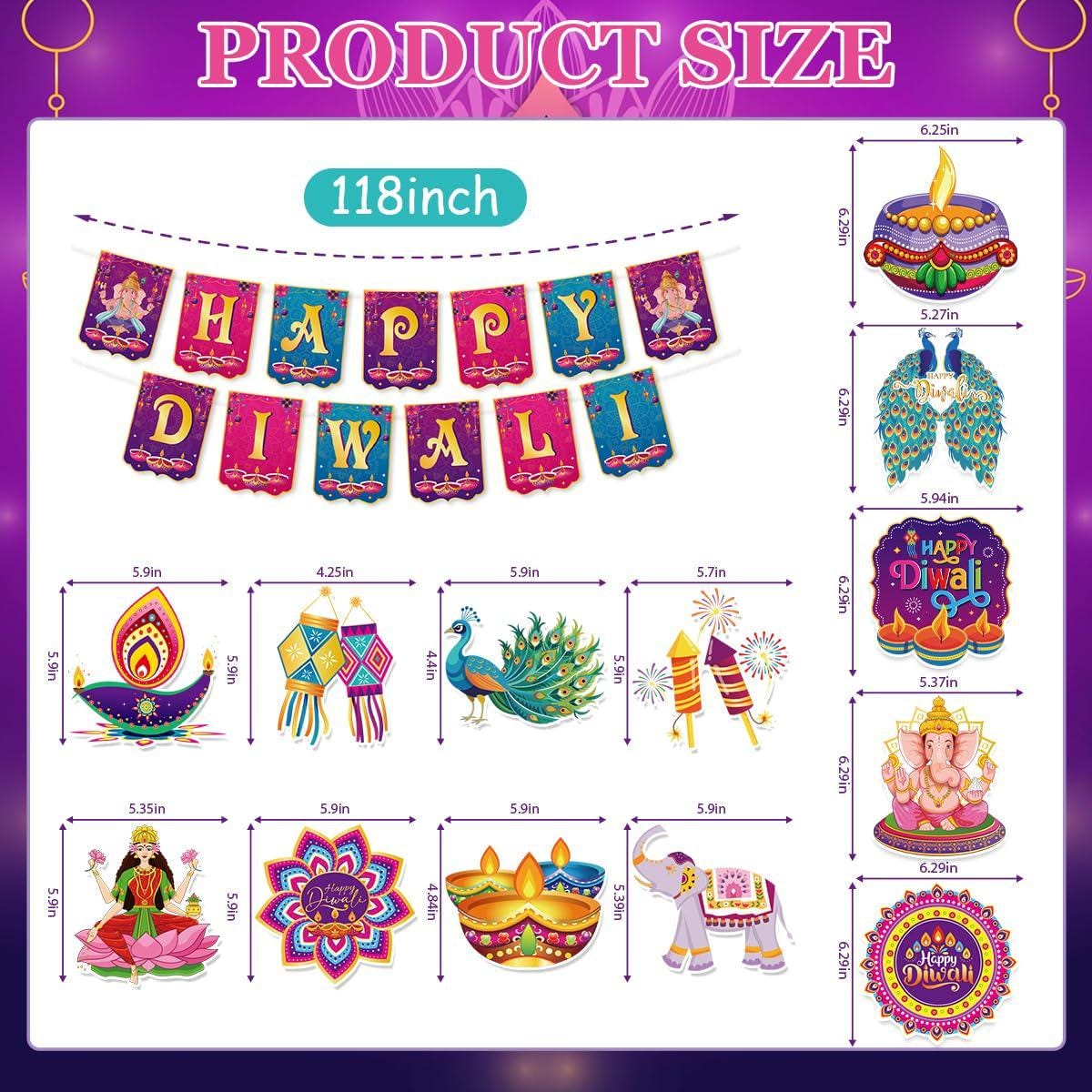 Happy Diwali Banner Set: Coordinated Cardstock Swirls and Honeycomb Centerpieces