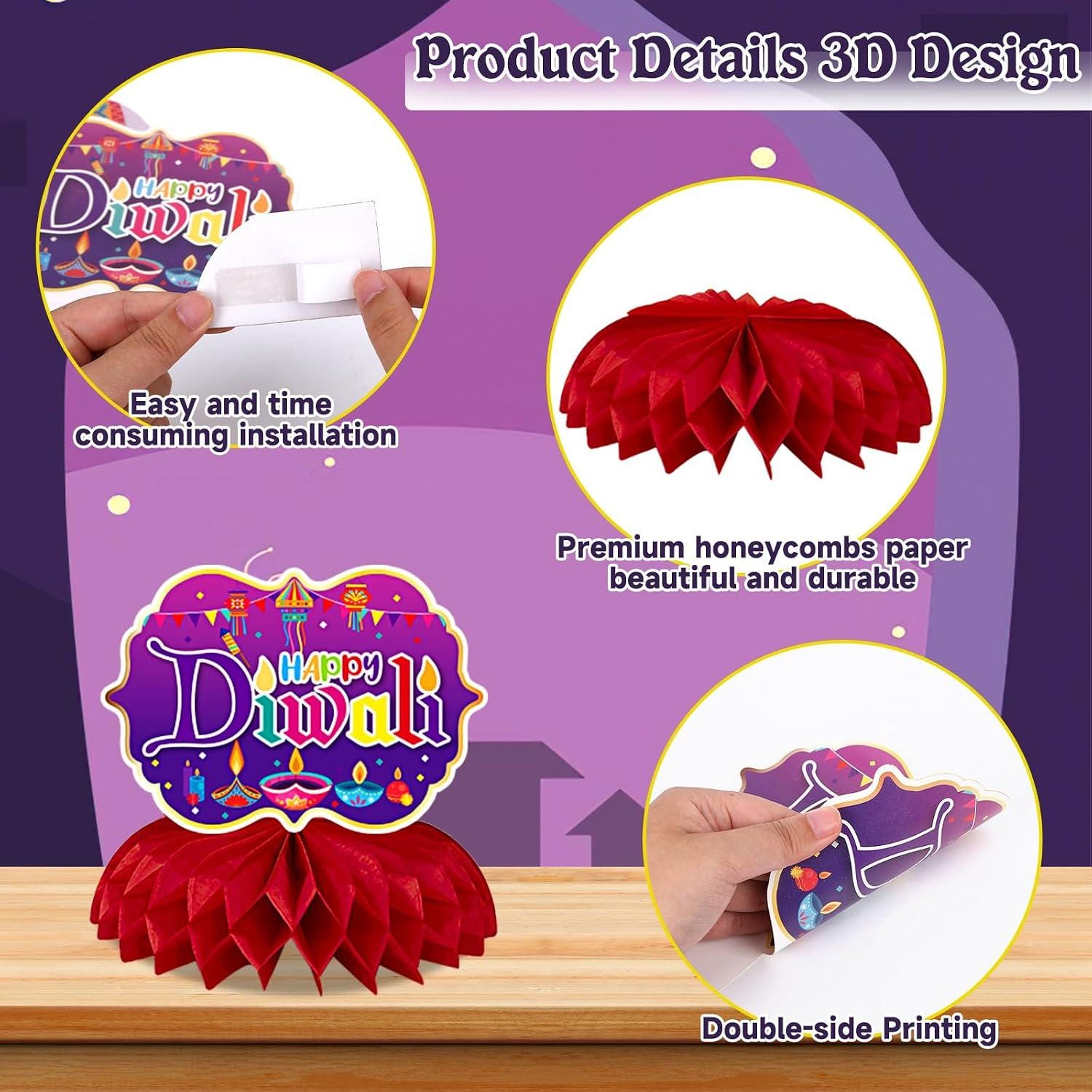 Honeycomb Centerpieces: Set of 8 Diwali Party Decorations (Cardstock)
