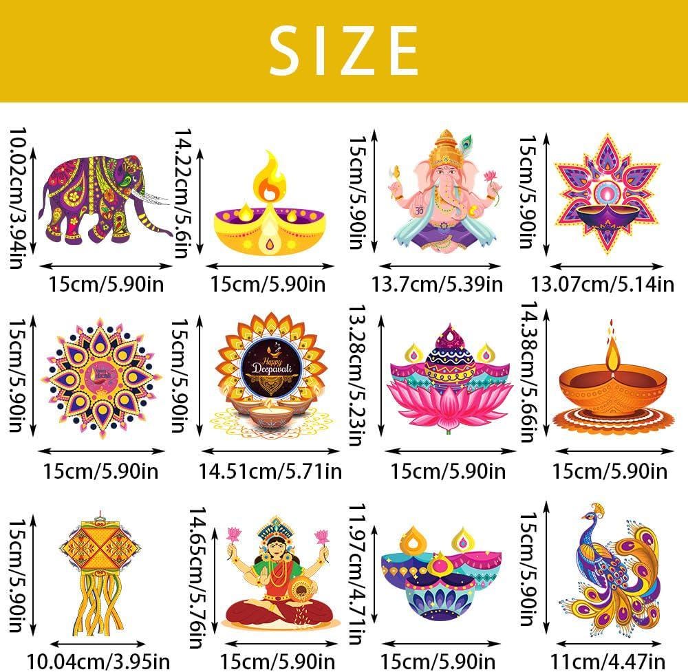 24-Piece Diwali Hanging Decoration Set, 12 Ceiling Swirls and 12 Diya Castle Cutouts
