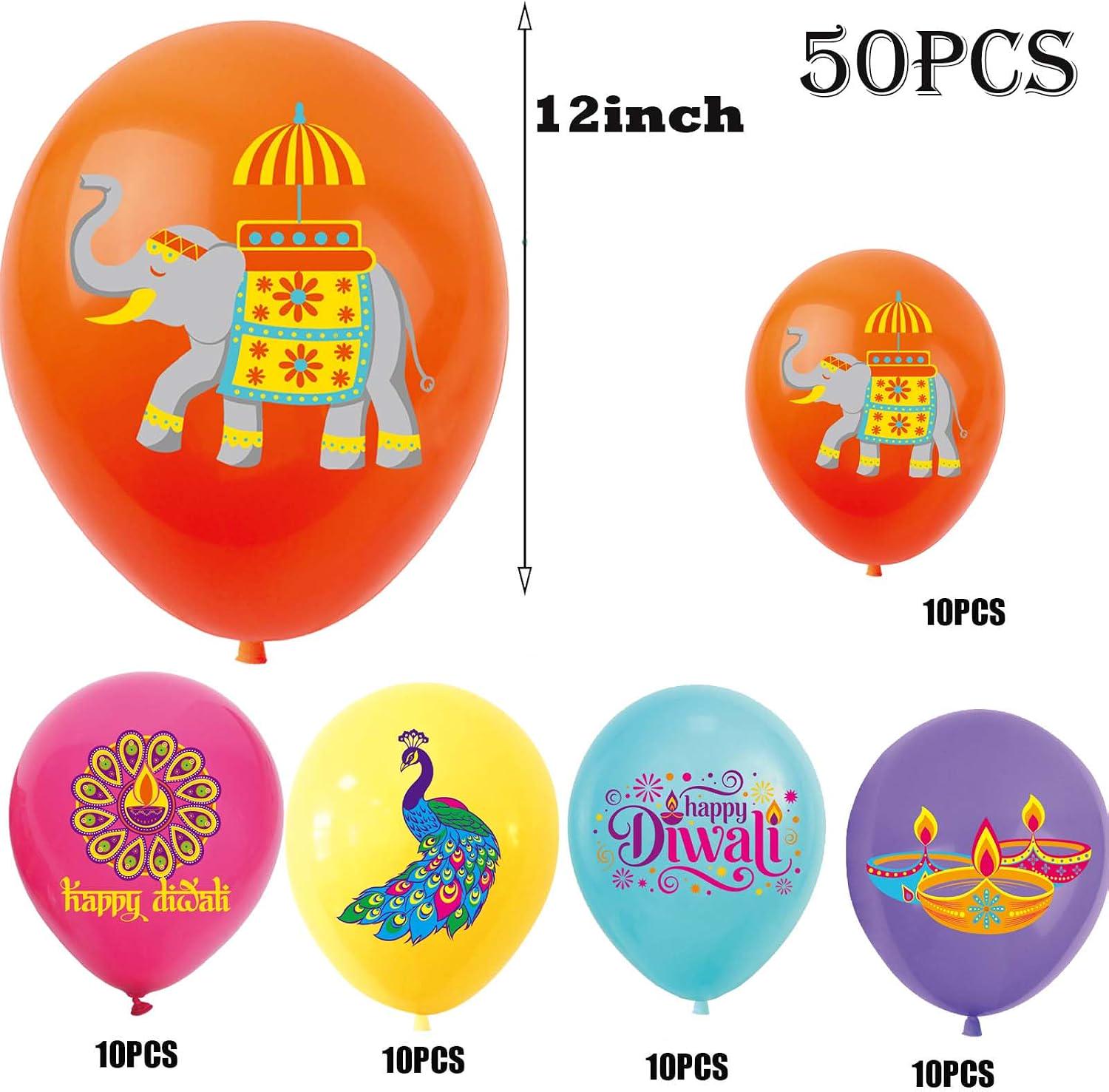 Festival of Lights Balloons, 5 Designs (Elephant, Peacock, Diya, Mandala)