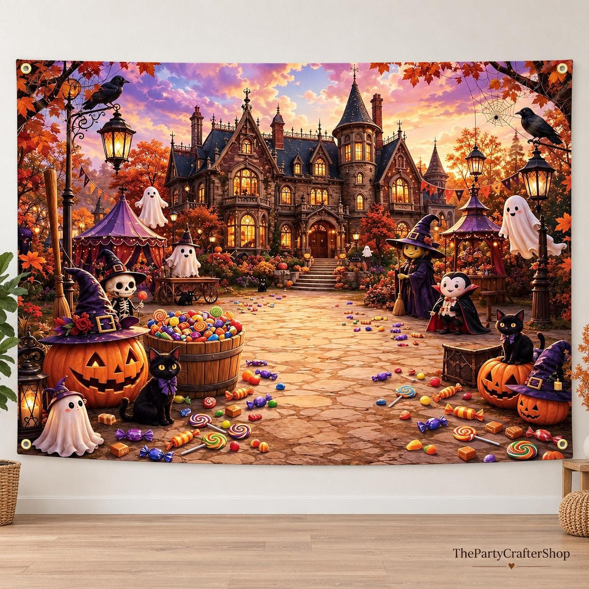 7x5 FT Halloween Backdrop, Haunted Mansion Candy Ghost Photography Background (Indoor Outdoor Party Decor)
