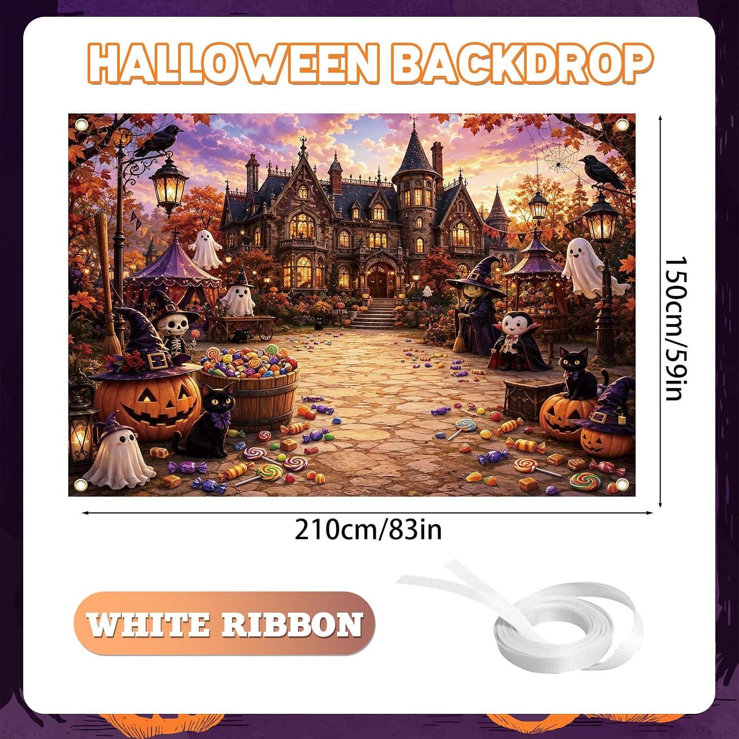 7x5 FT Halloween Backdrop, Haunted Mansion Candy Ghost Photography Background (Indoor Outdoor Party Decor)