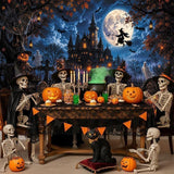 10x8ft Halloween Backdrop, Gothic Castle, Witch, Pumpkins, Ghosts (Vinyl)