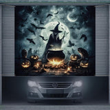 7x8 ft Halloween Garage Door Banner, Witch Cauldron Night Scene (Outdoor Indoor Party Decor)