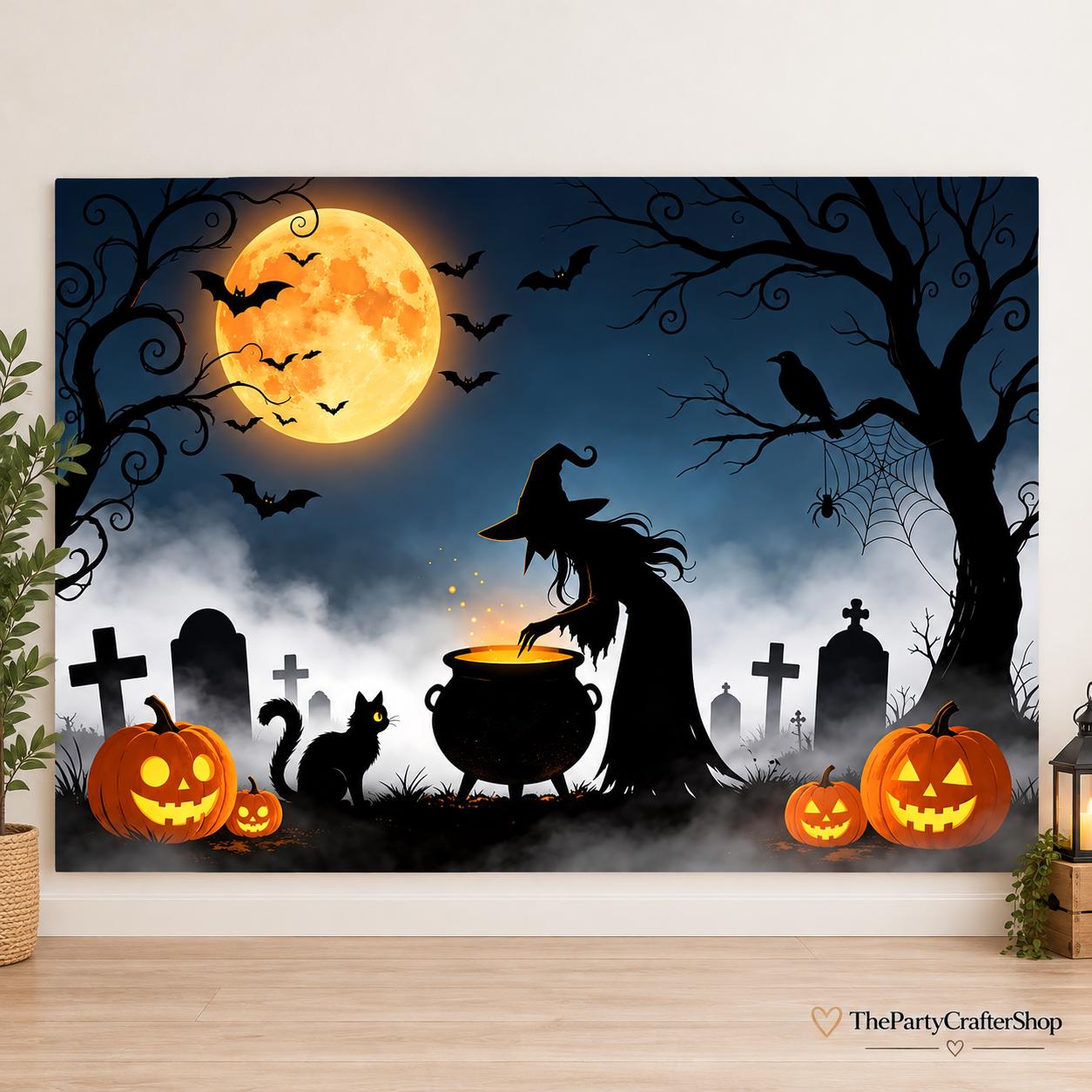 10x8ft Halloween Witch Backdrop, Horror Pumpkin Cemetery Photo Background (Vinyl)