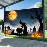10x8ft Halloween Witch Backdrop, Horror Pumpkin Cemetery Photo Background (Vinyl)
