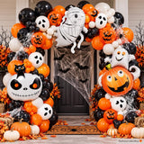 139-Piece Halloween Balloon Arch Kit, Mummy Skull Pumpkin Ghost Foil Balloons, Black Orange White Garland for Porch Party Decor