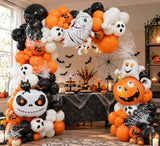 139-Piece Halloween Balloon Arch Kit, Mummy Skull Pumpkin Ghost Foil Balloons, Black Orange White Garland for Porch Party Decor