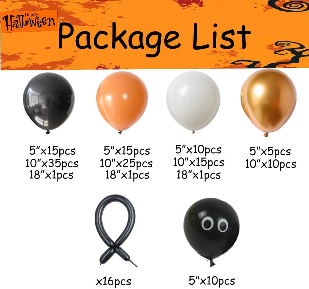 159-Piece Halloween Balloon Arch Kit, Black Orange Eye Balloons, DIY Spider Decor