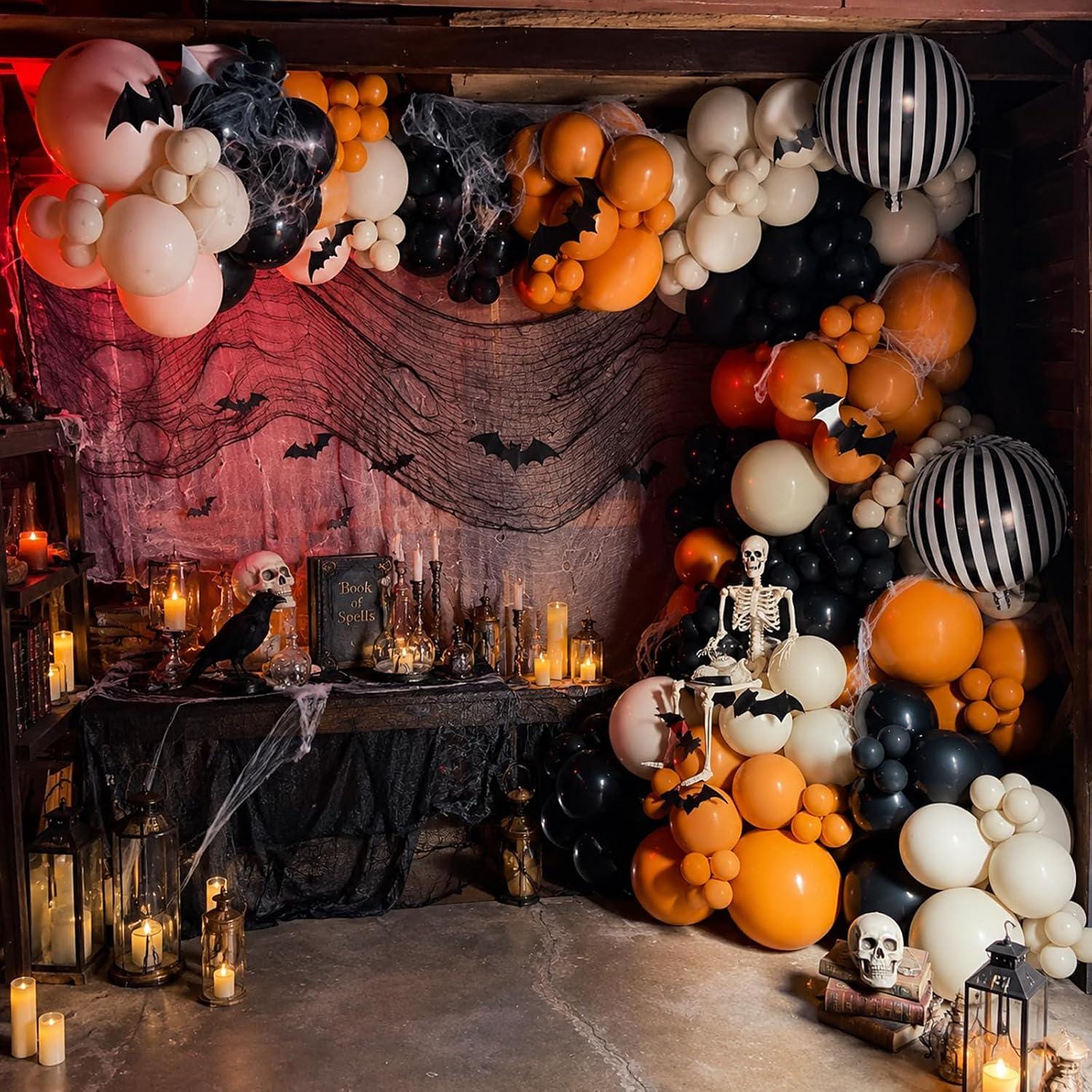 110-Piece Halloween Balloon Arch Kit, Black Orange White Latex, 3D Bat Stickers (16ft Strip)