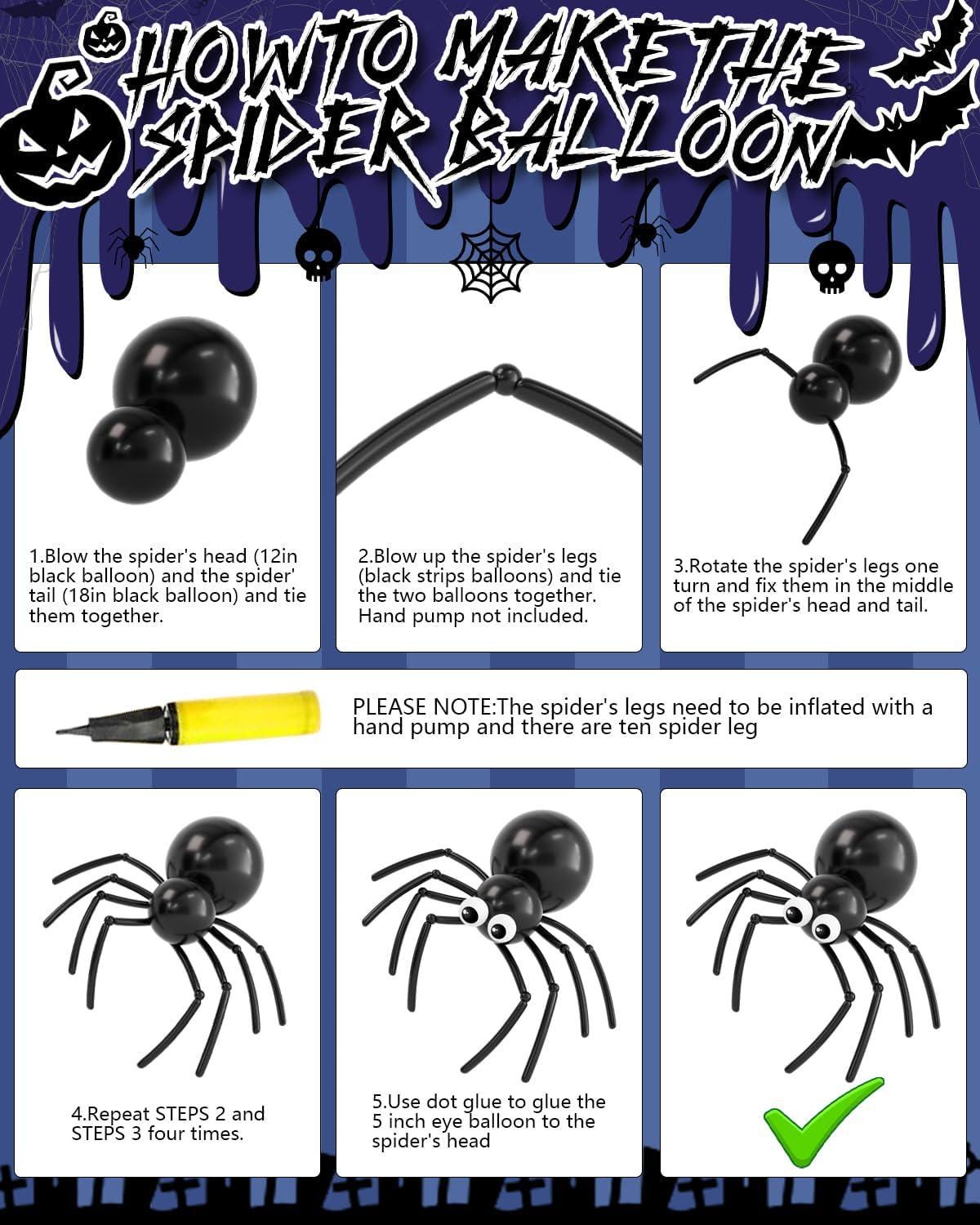 127-Piece Halloween Balloon Arch Kit, Purple Black Orange Green Confetti, Spider Web Bats (DIY Party Decor)