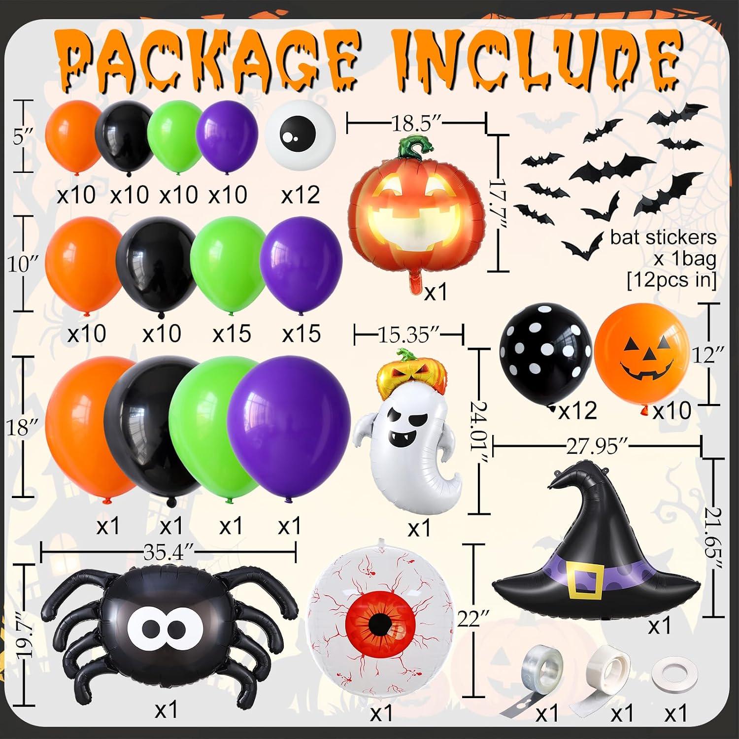 137-Piece Halloween Balloon Arch Kit, Spooky Foil Bats, Pumpkins, Ghosts (All-in-One)