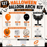 127-Piece Halloween Balloon Arch Kit, Ghost Bat Foil, Jack-o'-Lantern Prints (Orange Black White)