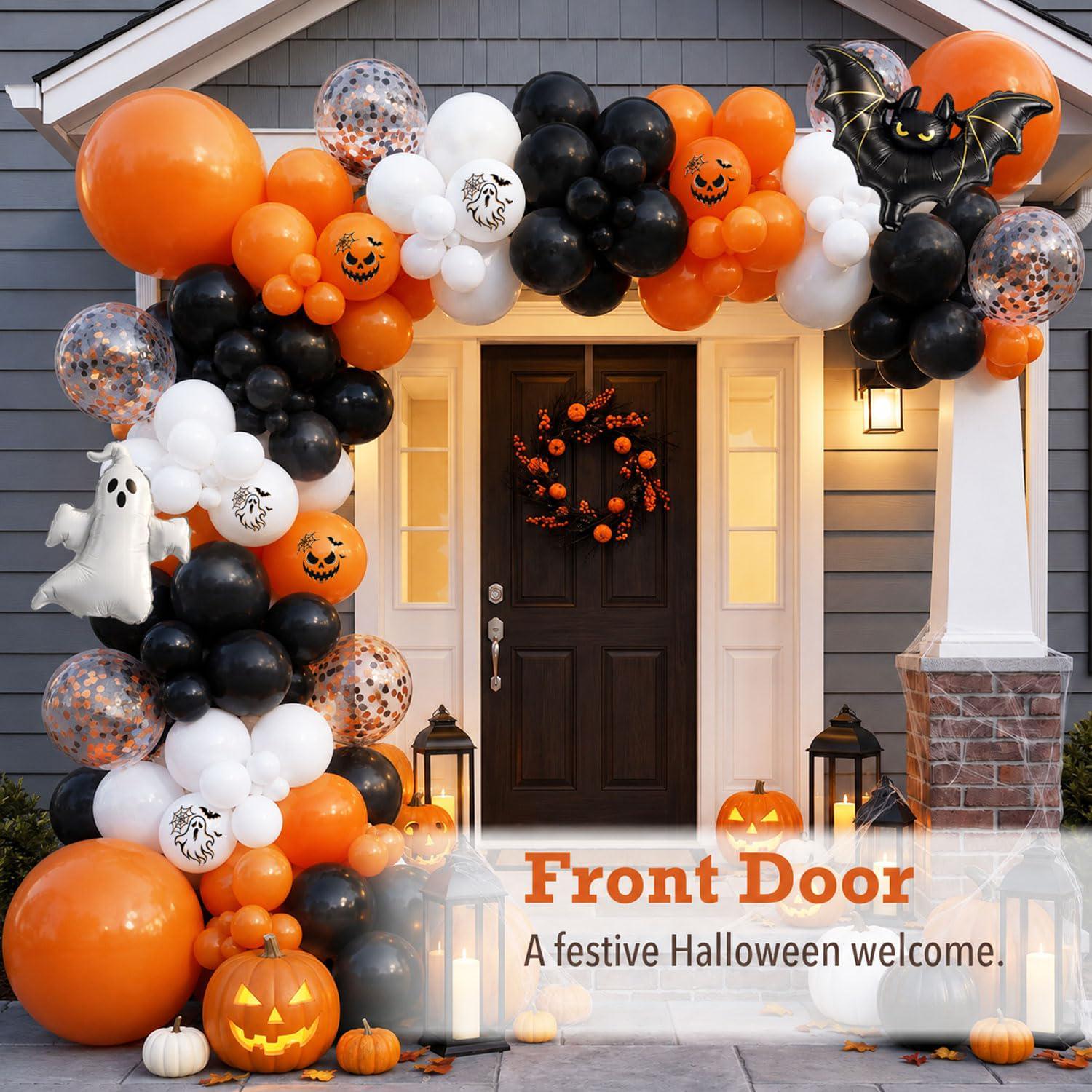 127-Piece Halloween Balloon Arch Kit, Ghost Bat Foil, Jack-o'-Lantern Prints (Orange Black White)