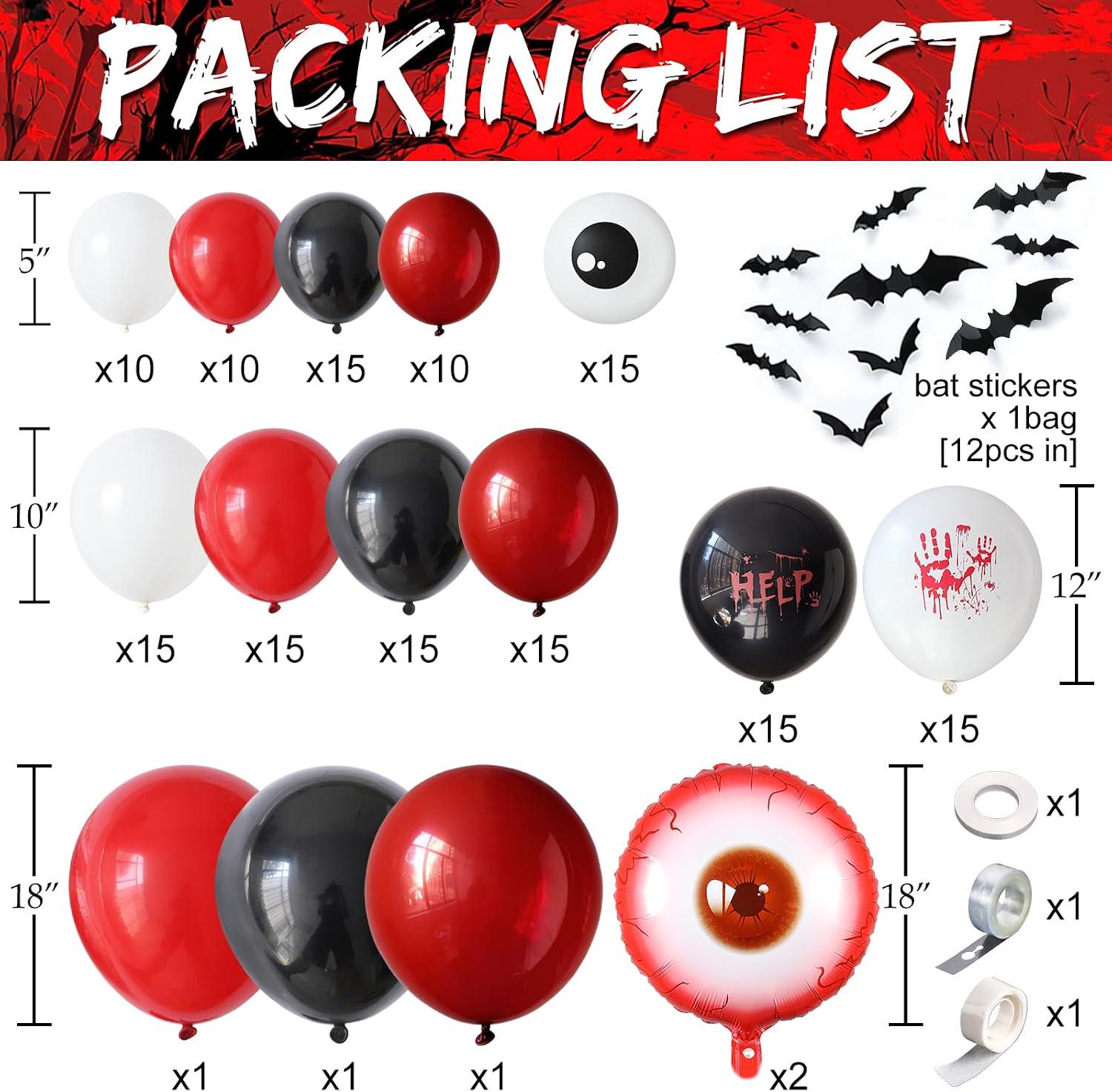 159-Piece Bloody Halloween Balloon Arch Kit, Horror Party Decor (Red, Black, White)