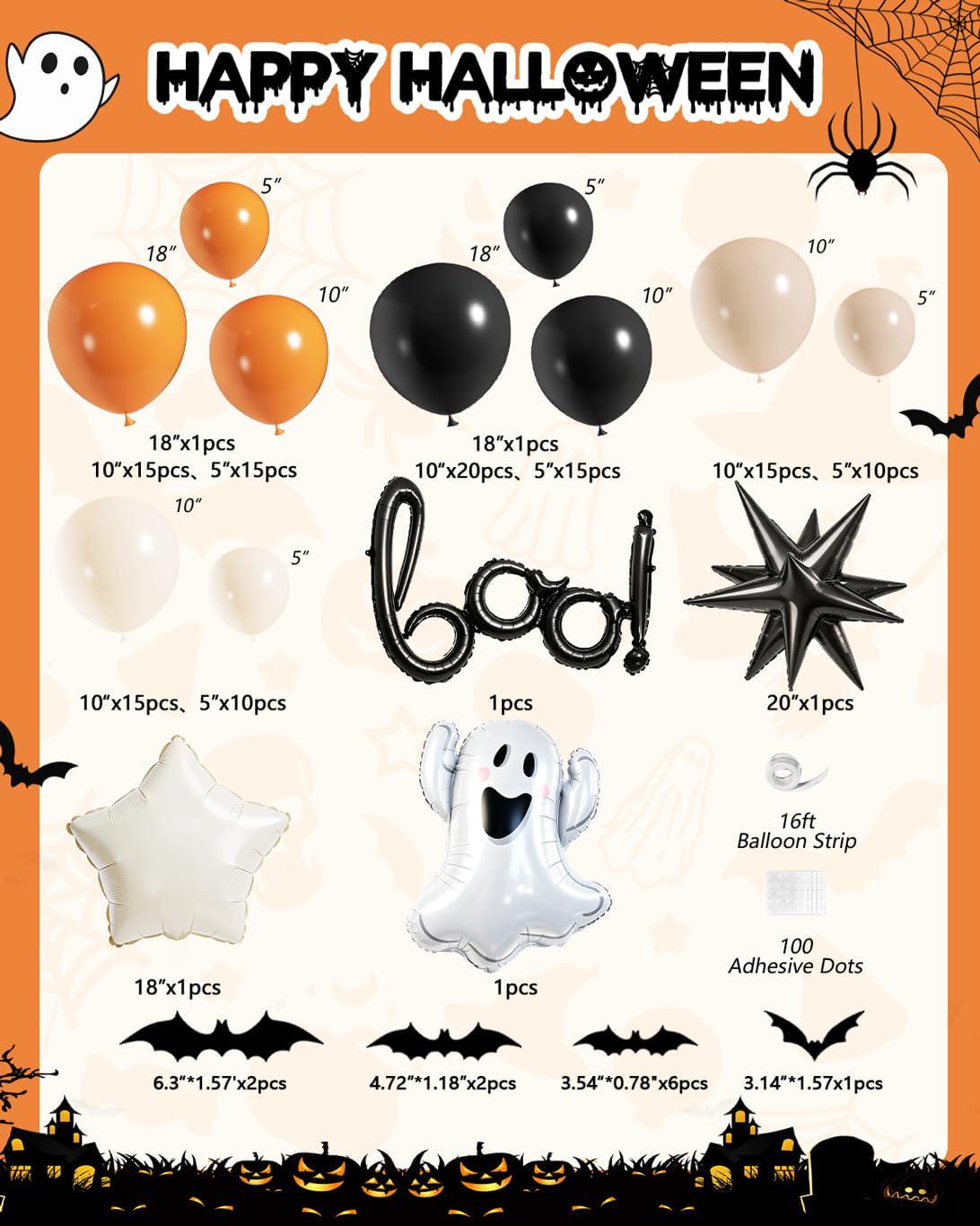 Halloween Balloon Arch Kit, Black Orange White Gothic Party Decor (159 Pieces)