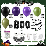 178-Piece Halloween Balloon Arch Kit, Purple Green Black, 3D Bats Spider Web Decor