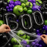 178-Piece Halloween Balloon Arch Kit, Purple Green Black, 3D Bats Spider Web Decor
