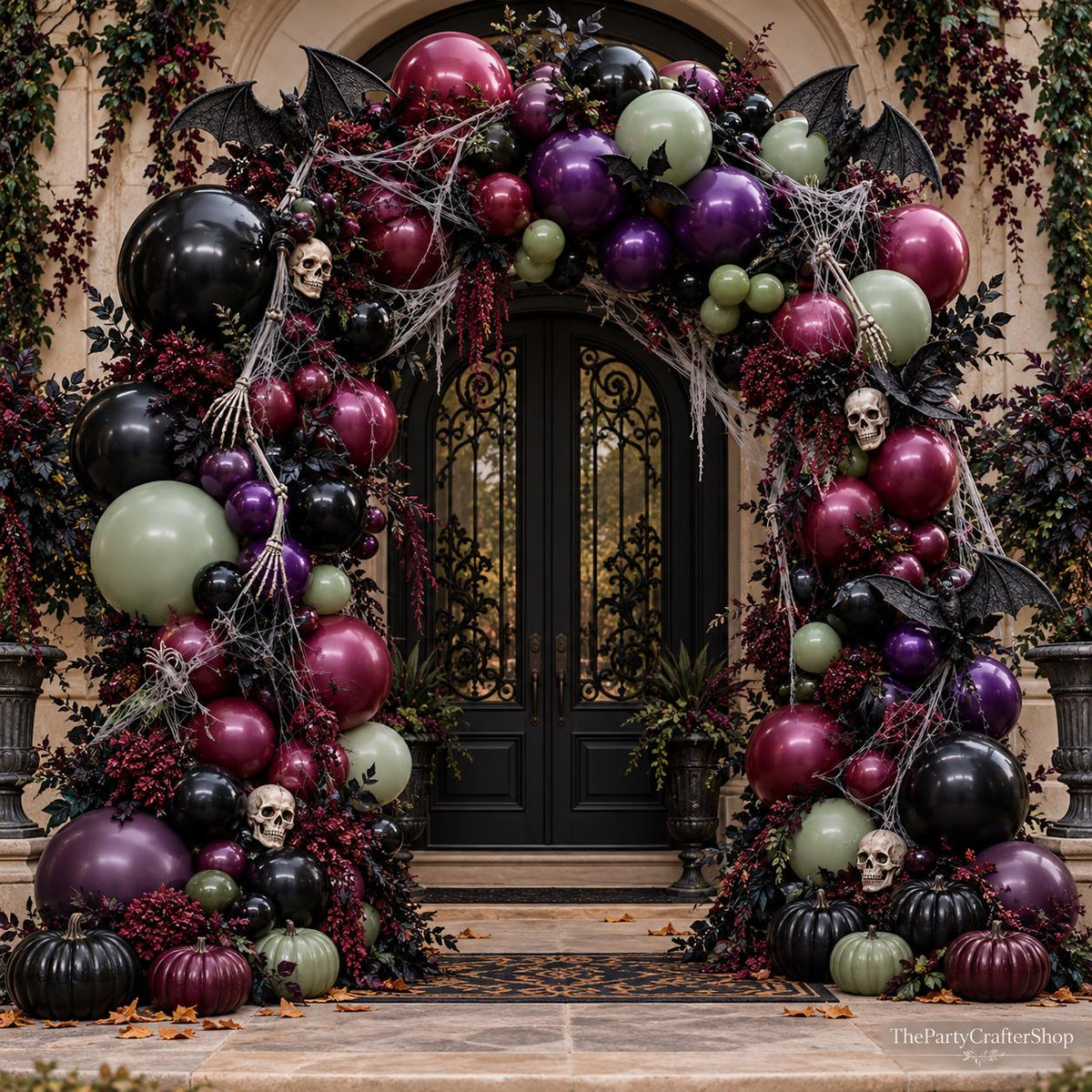Gothic Halloween Balloon Arch Kit, Double Stuffed Lime Green Purple Burgundy Black (76 Balloons)