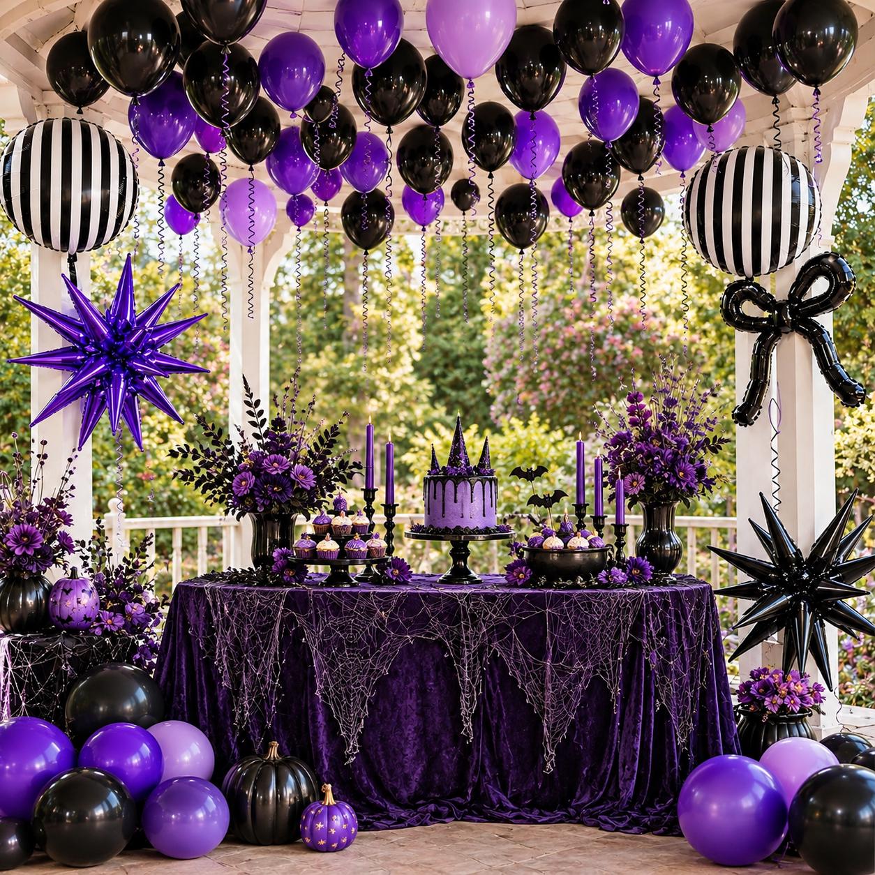 Halloween Balloon Arch Kit, Black Purple Latex, Star Bow Foil Balloons (Party Decor)