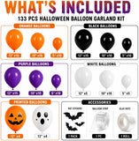 133-Piece Halloween Balloon Garland Kit, Orange Black Purple White, Pumpkin Ghost Bats (Party Decor)