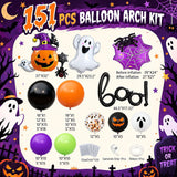 151-Piece Halloween Balloon Arch Kit, Ghost Pumpkin BOO Foil Balloons, Spooky Party Decor