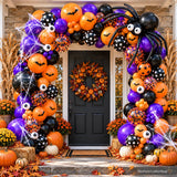 Halloween Balloon Arch Kit, Purple Black Orange, BOO Eye, Spider Web Bats (125Pcs)