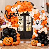 151-Piece Halloween Balloon Arch Kit, Burnt Orange Black Ghost BOO Foil (Party Backdrop)