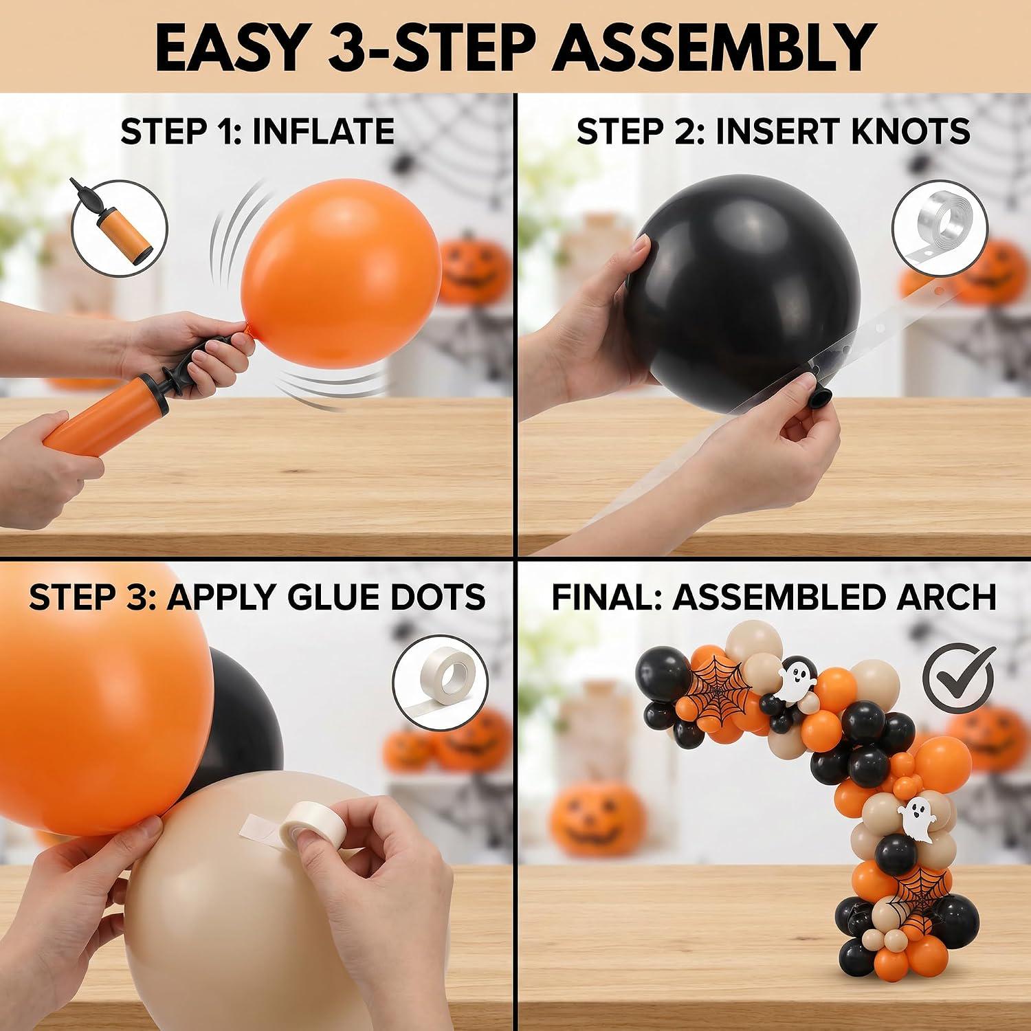 151-Piece Halloween Balloon Arch Kit, Burnt Orange Black Ghost BOO Foil (Party Backdrop)