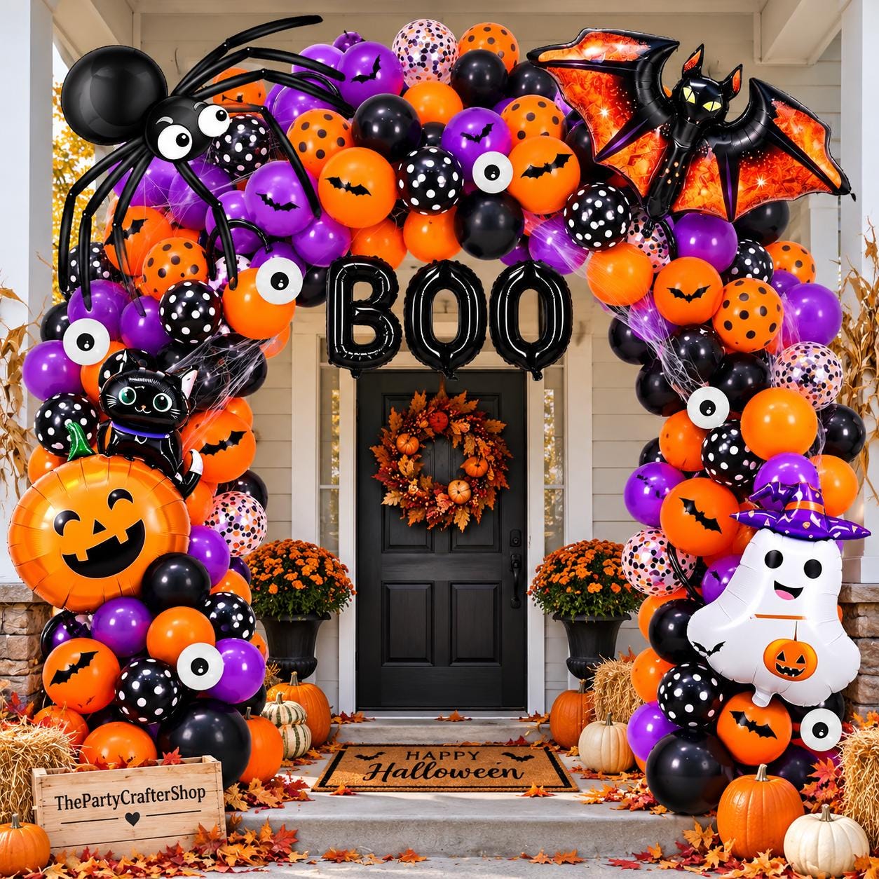 118-Piece Halloween Balloon Arch Kit, Orange Black Purple Polka Dot, 3D Foils (Party Decor)