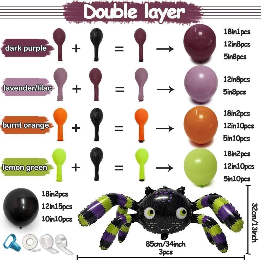 Halloween Balloon Arch Kit, Purple Green Orange Black, Spider Garland (Party Display)