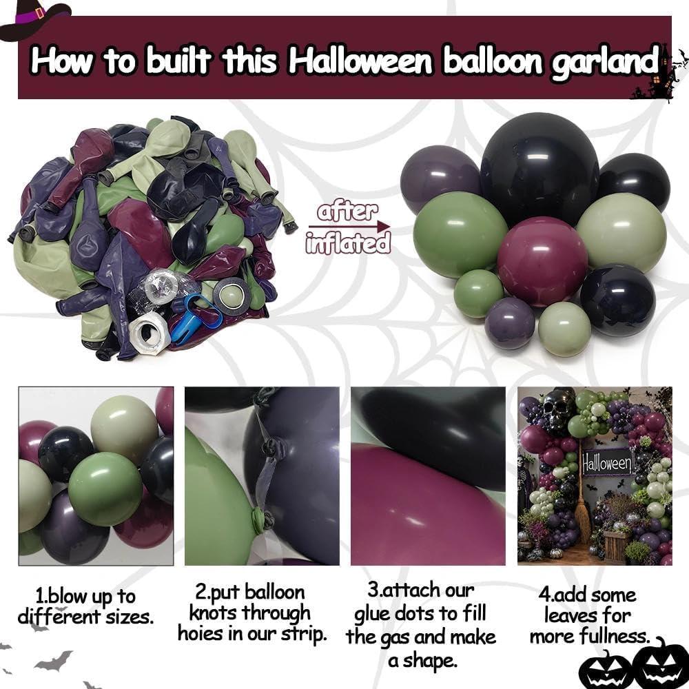 100PCS Halloween Balloon Arch Kit, Gothic Purple Green Black Party Decor