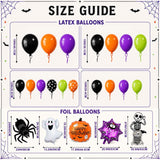 108Pcs Halloween Balloon Arch Kit, Spider Ghost Pumpkin Foil Balloons, 3D Bats Spider Balloons, Day of the Dead Party Backdrop Decor