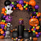 108Pcs Halloween Balloon Arch Kit, Spider Ghost Pumpkin Foil Balloons, 3D Bats Spider Balloons, Day of the Dead Party Backdrop Decor