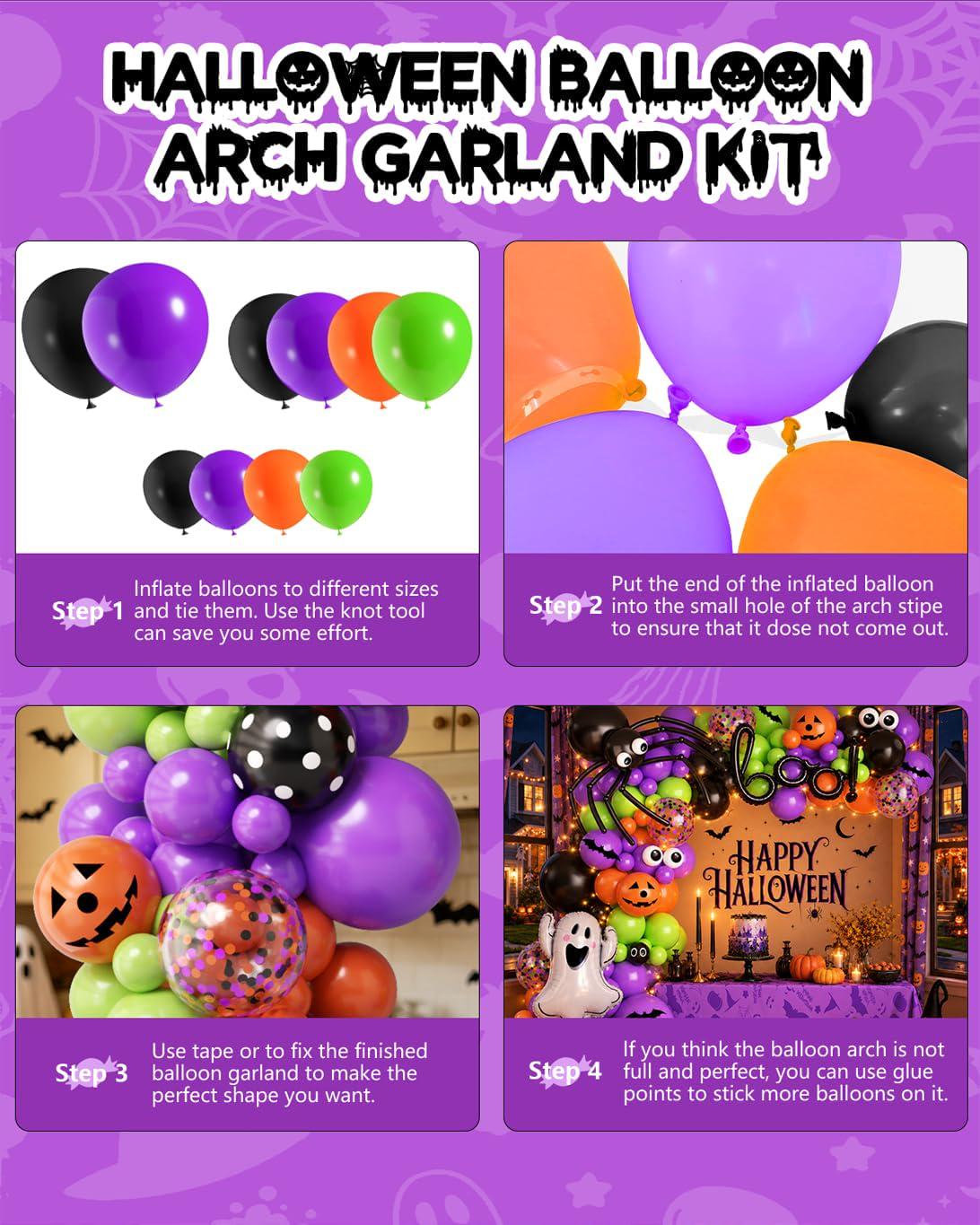 Halloween Balloon Arch Kit, Black Orange Purple Green Latex, Ghost BOO Foil (122Pcs)