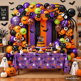 149-Piece Halloween Party Kit, Happy Boo Day Banner, Spider Web Curtains, Balloon Arch (Purple, Orange, Black)