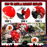 118-Piece Halloween Balloon Arch Kit, Crimson Red Handprint, 3D Spider Eyeball Foil (Party Decor)