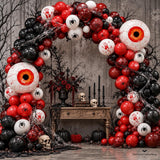 118-Piece Halloween Balloon Arch Kit, Crimson Red Handprint, 3D Spider Eyeball Foil (Party Decor)
