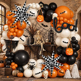Halloween Balloon Arch Kit, Burnt Orange Black White, BOO Checkered Stars, 3D Bats (All-in-One)