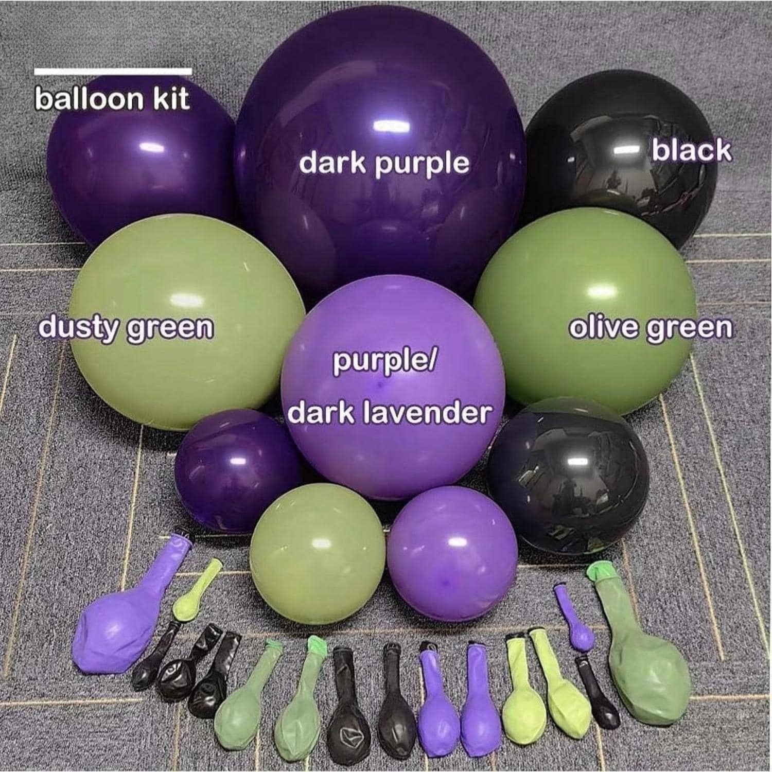 Double Stuffed Halloween Balloon Arch Kit, Purple Olive Green Black, Spooky Party Decor