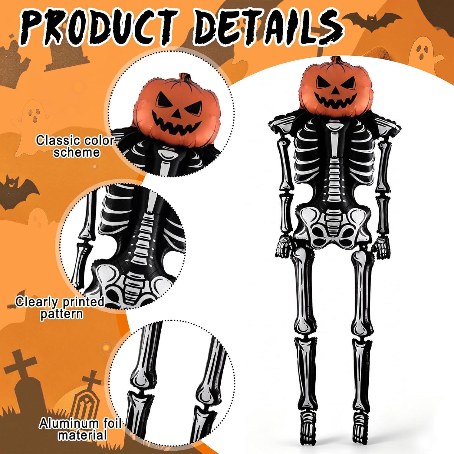 Halloween Balloon Arch Kit, Giant Pumpkin Skeleton Foil Balloon, 30-Piece Party Decor