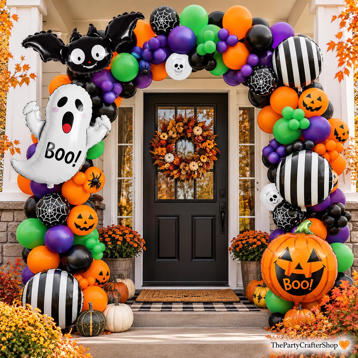 Halloween Balloon Arch Kit, Orange Black Green Purple, Foil Pumpkins, Bats, Ghosts (Step-by-Step Guide)
