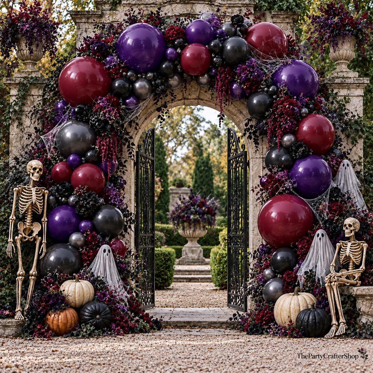 Gothic Halloween Balloon Arch Kit, Dark Purple Burgundy Black, Spooky Party Decor