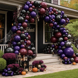 Gothic Halloween Balloon Arch Kit, Dark Purple Burgundy Black, Spooky Party Decor