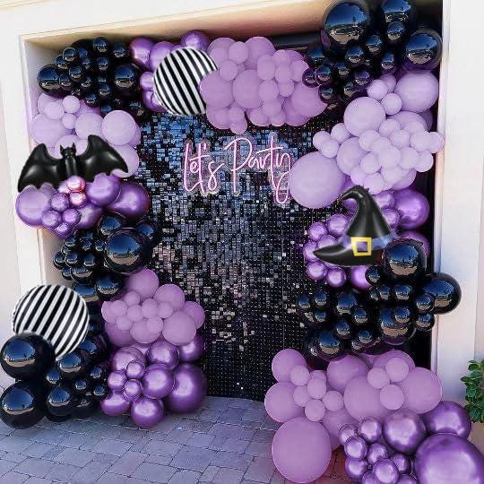 154pc Halloween Balloon Arch Kit, Metallic Purple Black Gothic Party Decor