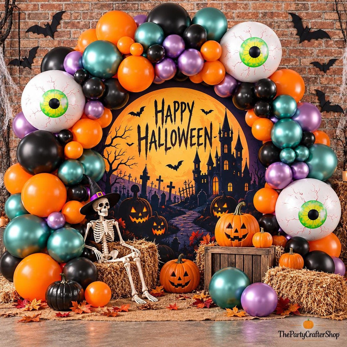 Halloween Balloon Garland Kit, Eyeball Foil, Metallic Colors, Party Decor