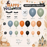 106pc Halloween Balloon Garland Kit, Dusty Blue Green Ghost Print, Boho Party Decor