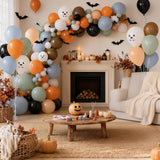 106pc Halloween Balloon Garland Kit, Dusty Blue Green Ghost Print, Boho Party Decor