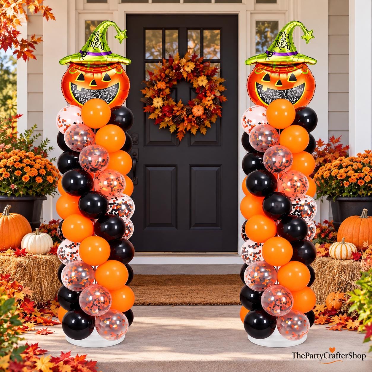 Halloween Balloon Column Stand Kit, 6.5 ft, Pumpkin Foil Topper (2 Sets)
